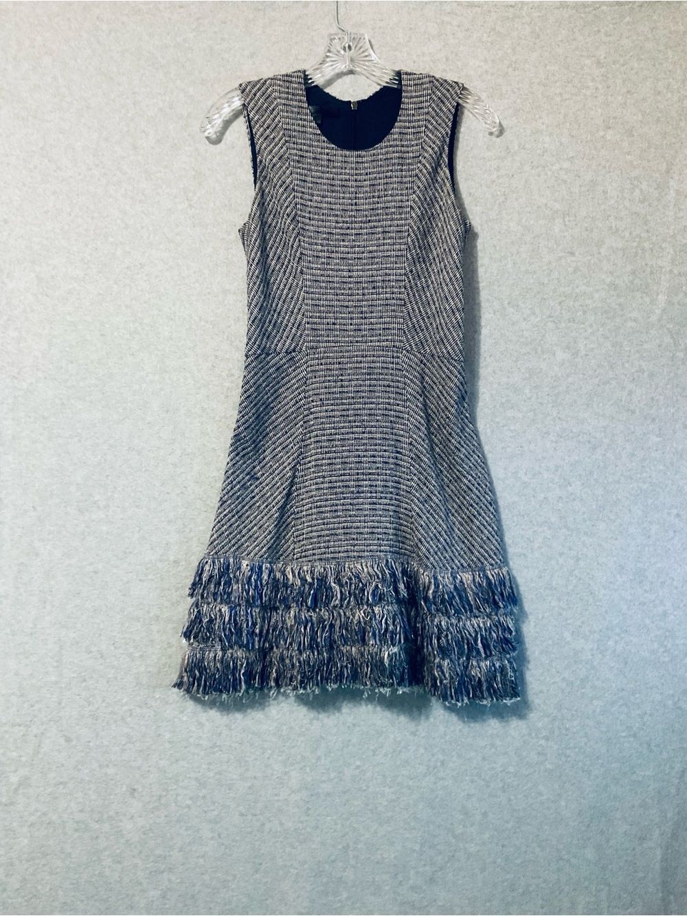 Theyskens'Theory Sleeveless Tweed Fringe Hem Dress in Brown and Navy Blue Sz 2